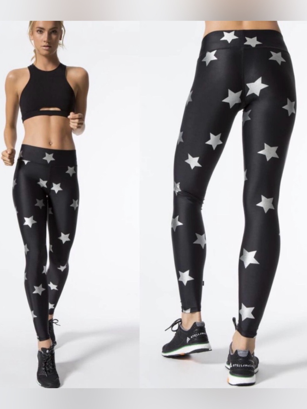 Terez Silver Star Foil high rise tall band Leggings Size Small